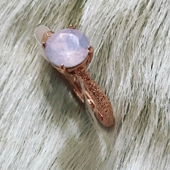 Fragrant Jewels Sea La Vie Rose Gold Plated Rose Water Opal CZ Ring Sand - Picture 2 of 10